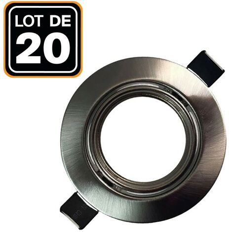 20 Stück verstellbare Einbauhalterungen für runde LED-Einbaustrahlerlights aus gebürstetem Aluminium - Durchmesser 90mm - Bohrloch 65mm.