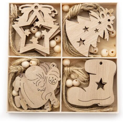 20 Stück Weihnachtsbaumschmuck Zubehör Weihnachten Holzspäne Anhänger Holz Weihnachtsbaumschmuck Christbaumschmuck für Geschenkanhänger Zuhause Weihnachtsdekoration 4 Modelle