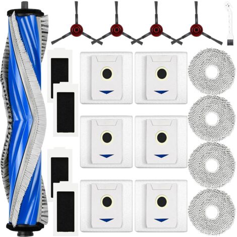 20 Stück Zubehör für Ecovac Deebot T30 / T30 Pro Omni Saugroboter, 1 Hauptbürste 6 Staubbeutel 4 Wischpads 4 Filter 4 Seitenbürsten 1 Reinigungsbürste