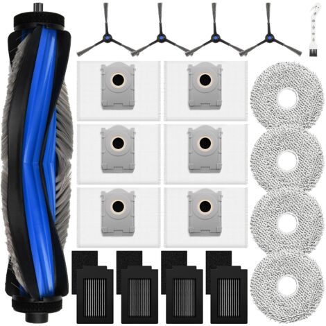 20 Stück Zubehör für Ecovacs Deebot T50 Max Pro Omni Saugroboter, 1 Hauptbürste, 4 Wischpads, 6 Staubbeutel, 4 HEPA-Filter, 4 Seitenbürsten, 1 Reinigungsbürste