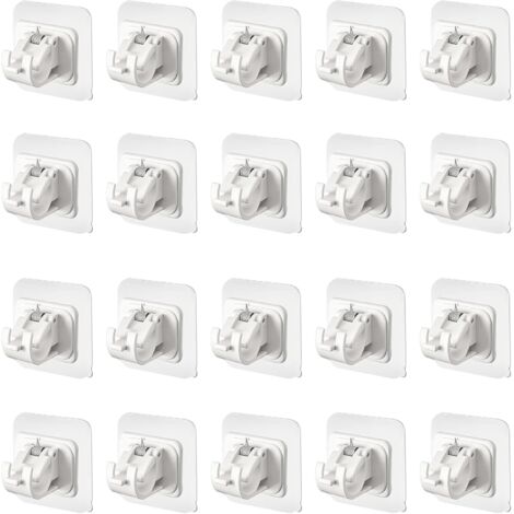 20 - Support Tringle Rideau - Fixation Adhésive - Sans Perçage Pour Salle De Bain Et Cuisine - Blanc - Diamètre 2,2cm
