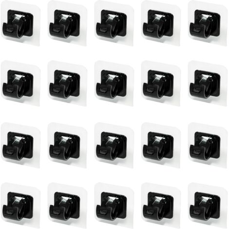 20 - Support Tringle Rideau - Fixation Adhésive - Sans Perçage Pour Salle De Bain Et Cuisine - Noir - Diamètre 2,2cm