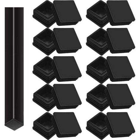 20 tapones de tubo cuadrados de 40 x 40 mm, tapas de extremo de tubo cuadrado, tapas de pie de plástico, para patas de mesa, silla y muebles (negro),