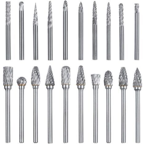 20-teiliges Fräser-Set mit rotierenden Doppel-Schnitt-Hartmetall-Frässtiften, rotierende Feilen, Grate, 3mm Schaftfräser für Heimwerkerarbeiten