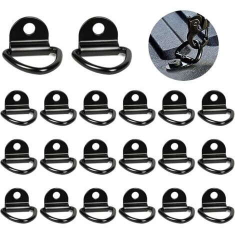20-teiliges Set robuster D-Ring-Zurrgurte, Befestigungsringe aus Edelstahl, Haken für Anhänger, LKW, Camping, Schwarz