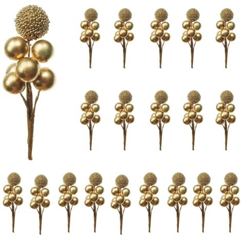 20 tiges de houx artificiel dorées pour guirlande décorative, emballage cadeau et couronne de Noël
