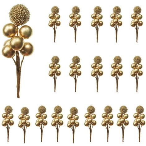 20 tiges de houx artificiel dorées pour guirlande décorative, emballage cadeau et couronne de Noël