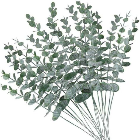 20 Tiges d'Eucalyptus Artificiel Vert Gris pour Décoration de Mariage Branches Plantes Fausses