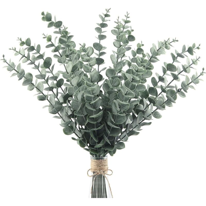 20 tiges feuilles eucalyptus artificiel 38 cm, fausses branches réalistes pour vases et mariage