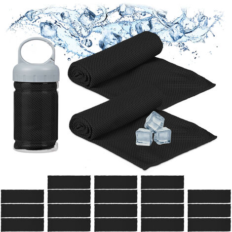 20 Toallas Gimnasio Enfriamiento, Microfibra, Refrescantes para el Cuello, Deporte y Salud, con Caja, 90 x 30 cm, Negro