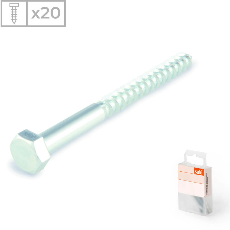 

Suki - 20 Tornillos hexagonales con rosca para madera de acero zincado y 8x60mm