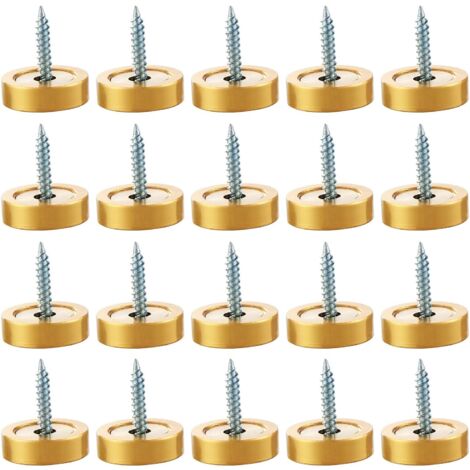 20 tornillos para espejos de acero inoxidable cepillado de 18 mm con tapas decorativas para espejos, mesas, bañeras, armarios y paneles de vidrio (dorados)