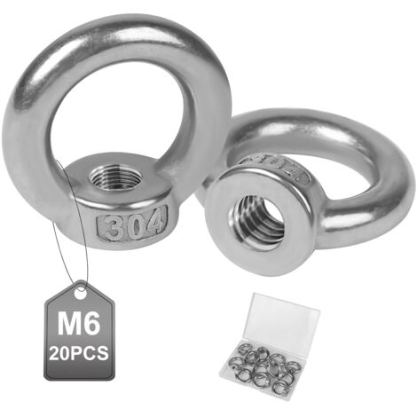 20 tuercas de ojo de elevación de acero inoxidable M6, tuercas anulares, anillos de elevación, anillos hembra, anillos de acero inoxidable para accesorios de elevación, para asegurar macetas, toldos y