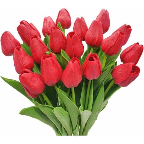20 tulipanes artificiales, ramos de tulipanes de tacto real, flores de tulipán falsas, tulipanes de poliuretano, flores para el hogar, centros de mesa, decoraciones de boda,