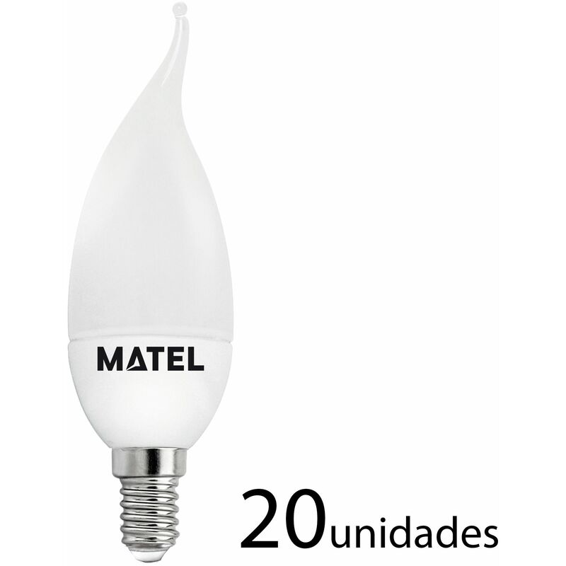 

20 unidades Bombilla LED vela flama E14 5w cálida 450lm