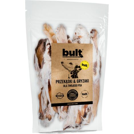 20 unidades de masticables naturales para perros con forma de oreja de conejo inflada y pelo.
