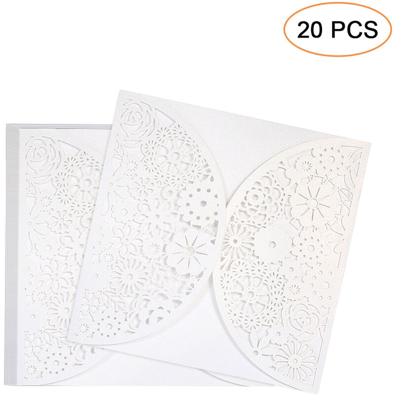 

Asupermall - 20 unids / set de tarjetas de invitacion de boda blancas Kit de tarjetas de invitacion huecas cortadas con laser de papel perlado para