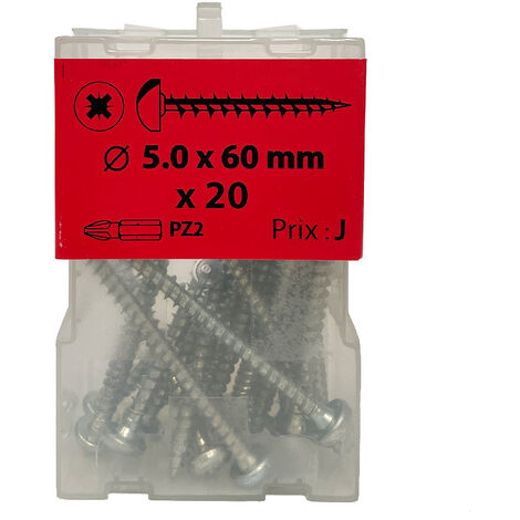 20 vis agglo 5 x 60mm tête ronde pozidriv zingué - Viswood