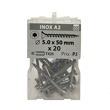 20 vis agglo 5x50mm fraisée Tx  inox A2 Viswood