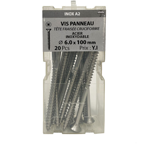 20 vis agglo 6x100mm fraisée Pz inox A2 - Vissal