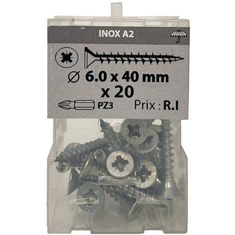 20 vis agglo 6x40mm fraisée Pz inox A2 - Vissal