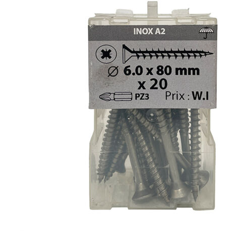 20 vis agglo 6x80mm fraisée Pz inox A2 - Vissal