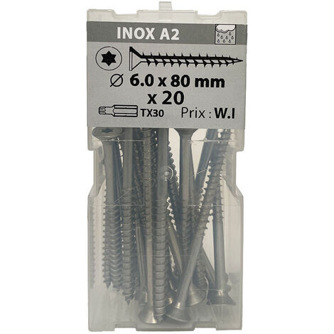 20 vis agglo 6x80mm fraisée Tx  inox A2 Viswood