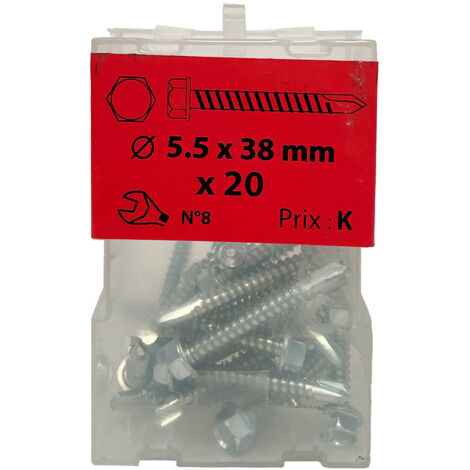 20 vis autoperceuses 5,5x38mm tête hexa zingué Viswood