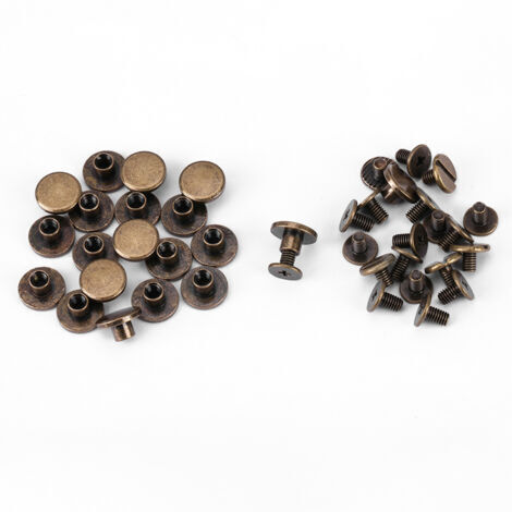 20 viti, dadi, chiodi e rivetti a testa piatta in rame e ottone con cappucci in cuoio (5 mm)
