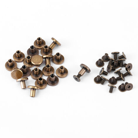 20 viti, dadi, chiodi e rivetti a testa piatta in rame e ottone con cappucci in cuoio (8 mm)