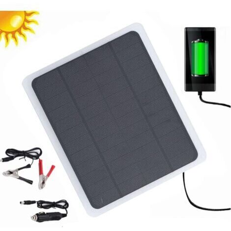 20 W 12 V Chargeur de batterie solaire de voiture, pour chargeur de panneau solaire avec adaptateur à pince crocodile pour voiture, bateau, automobile, moto, camping-car