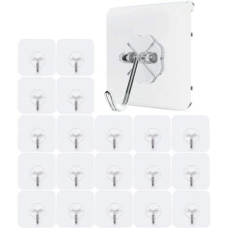 20 Waterproof Heavy Duty Self Adhesive Clear Hooks Heavy Duty 10kg Strong Sticky Plastic Hooks for Bedroom Bathroom Kitchen Wall Door Fridge Ceiling Light
