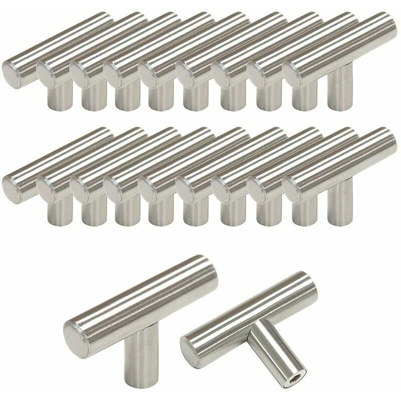 20 x Ø12 mm Boutons de tiroir Length 50mm t- Bar Bâton Poignée de cuisine Meuble Porte d'armoire en acier inoxydable