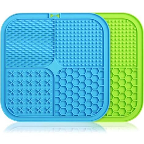 (20 x 20 cm, bleu + vert) Coussinets à lécher pour chien, lot de 2 coussinets à lécher pour chien, coussinets à lécher pour chat sans BPA avec ventouse, pour le bain, le dressage et le toilettage
