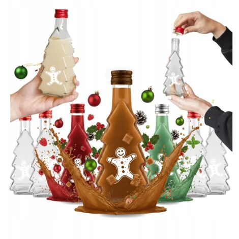 20 x 250-ml-Flaschen mit Weihnachtsbaum-Aufdruck (Likör, Tinktur, Saft) – Weihnachtsflaschen