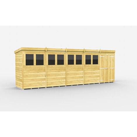 20 x 4 Feet Pent Shed - Double Door With Windows - Wood - L118 x W589 x H201 cm