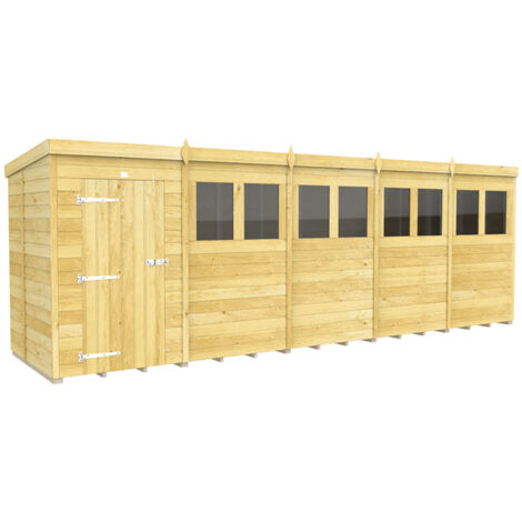 20 x 4 Feet Pent Shed - Single Door With Windows - Wood - L118 x W589 x H201 cm