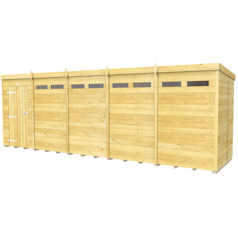 20 x 5 Feet Pent Security Shed - Single Door - Wood - L147 x W589 x H201 cm