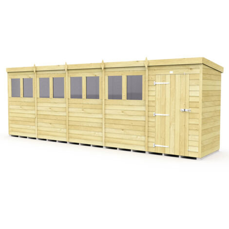 20 x 5 Feet Pent Shed - Single Door With Windows - Wood - L147 x W589 x H201 cm