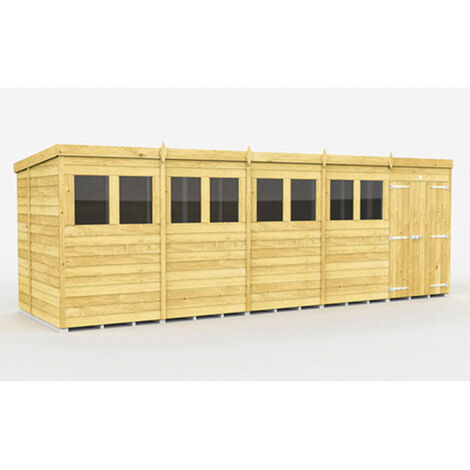 20 x 6 Feet Pent Shed - Double Door With Windows - Wood - L178 x W589 x H201 cm