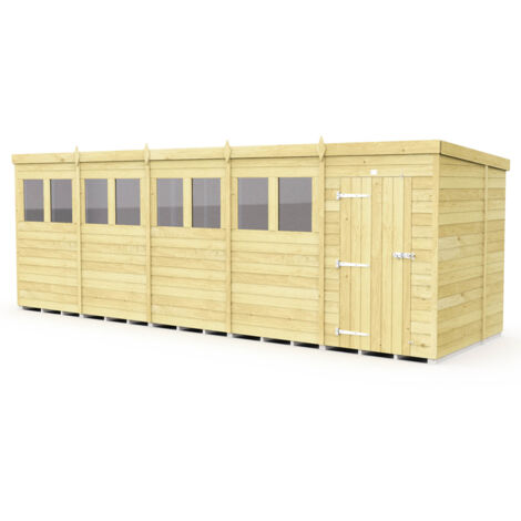 20 x 6 Feet Pent Shed - Single Door With Windows - Wood - L178 x W589 x H201 cm