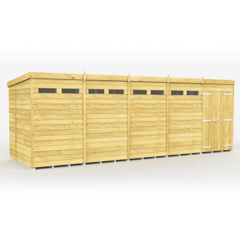 20 x 7 Feet Pent Security Shed - Double Door - Wood - L214 x W589 x H201 cm