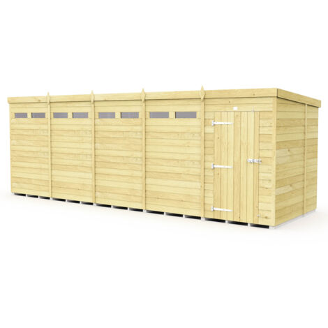 20 x 7 Feet Pent Security Shed - Single Door - Wood - L214 x W589 x H201 cm