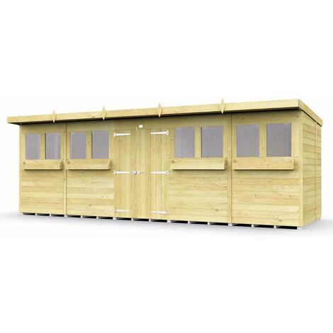 20 x 8 Feet Pent Summer Shed - Wood - L231 x W589 x H201 cm