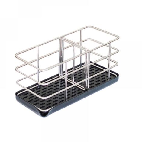 (20 x 8,5 x 10 cm, negro) Estante de almacenamiento de acero inoxidable para fregadero de cocina, estante para guardar jabón, estante para fregadero de baño
