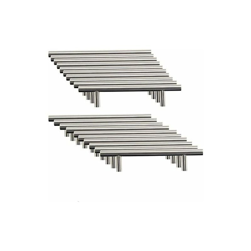 20 x Acier Inoxydable Poignee de Meuble Cuisine Espacement des Trous de 96 mm, Acier Brossé Poignée en t pour Porte d'armoire