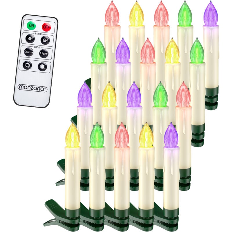 Deuba - Bougie led de Noel sans câble décoration lumineuse aspect bougie de cire fonctionnement à pile minuterie 24h Set de 20 / Multicolore