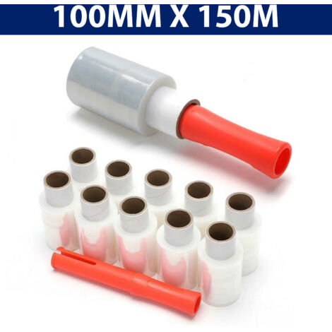 20 x Mini Rolls Hand Pallet Cling Film Shrink Wrap Pallet Stretch Wrap Hand Held Plastic Packaging Film Clear Cling Film With Rolling Handle 100mm X 150m
