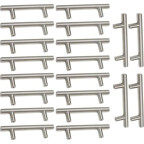 20 x Poignee de Meuble Cuisine Acier Brossé T- Bar Bâton Cuisine Porte Poignées Acier Inoxydable,Ø 12mm (Hole Centers:96mm)