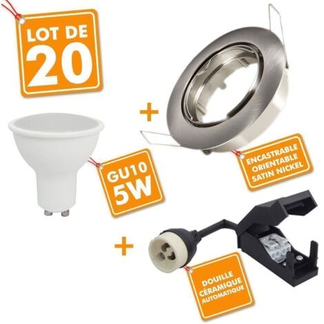 20 x Spot encastrable orientable Acier Brossé complet LED 5W eq 40W